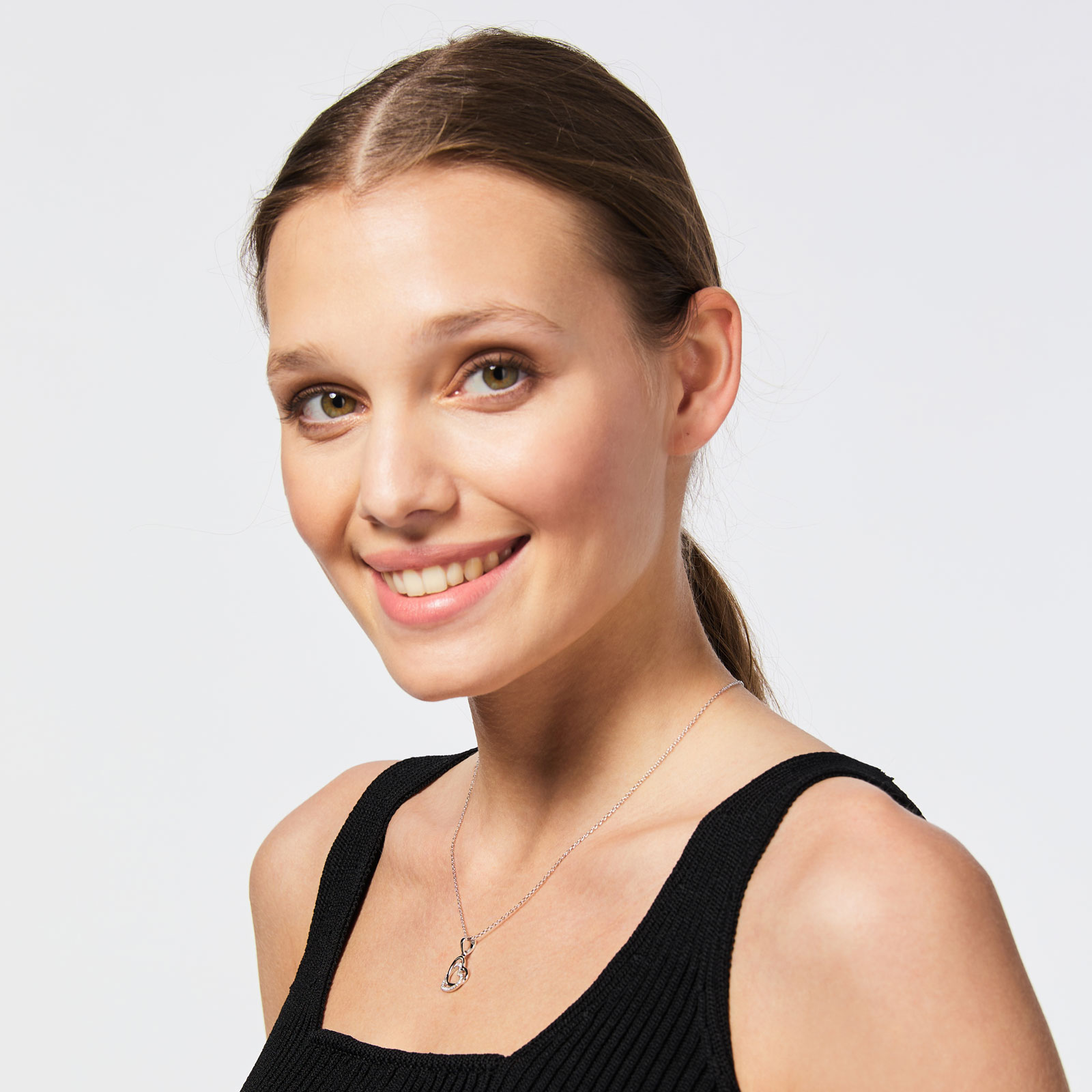 Halsband i äkta silver - dubbelt hjärta, 42+5 cm