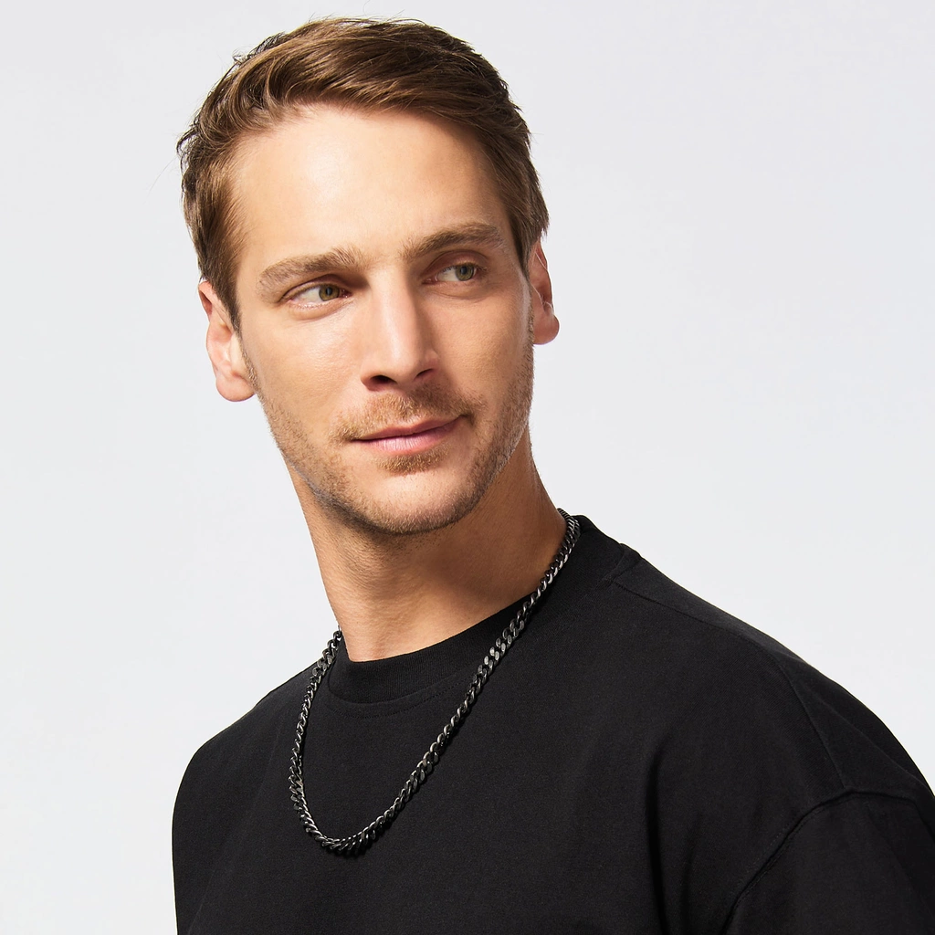 Stålhalsband herr - grå pansarlänk, 60 cm