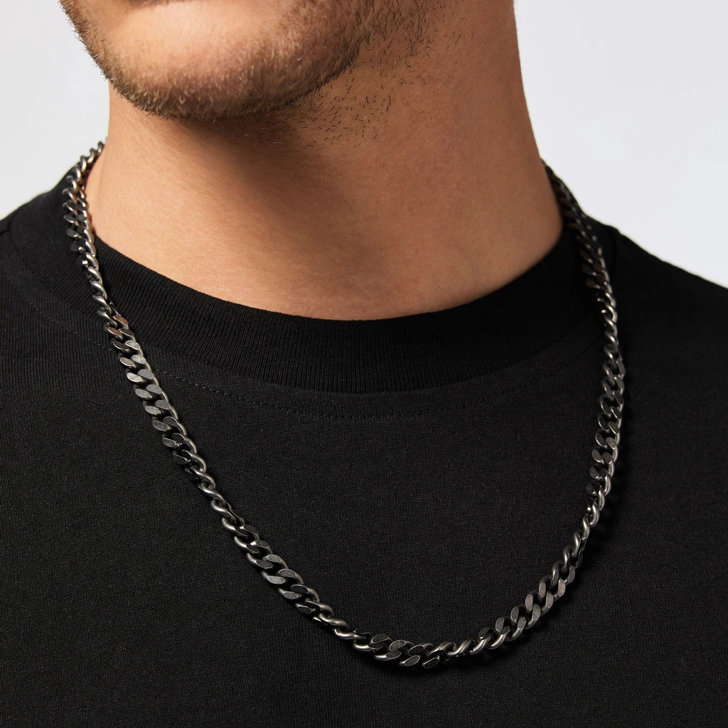 Stålhalsband herr - grå pansarlänk, 60 cm