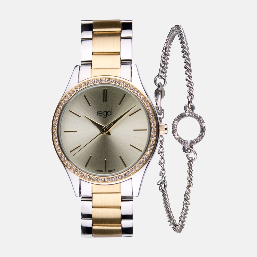 Regal klockset dam - metallband, bicolor, 34mm