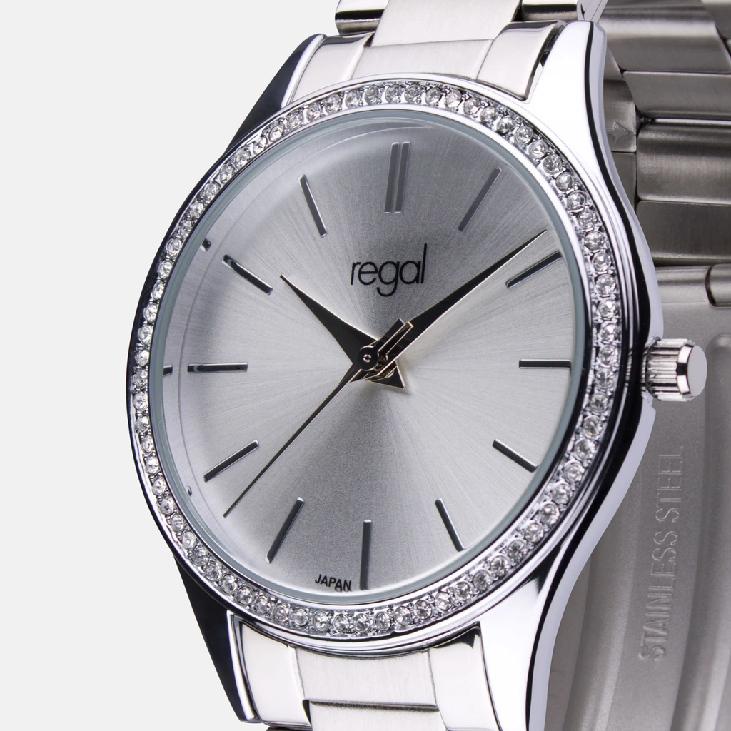 Regal klockset dam - metallband, silverton/vit, 34mm