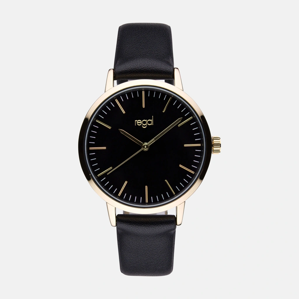 Regal damklocka - svart band, guldton/svart, 36mm