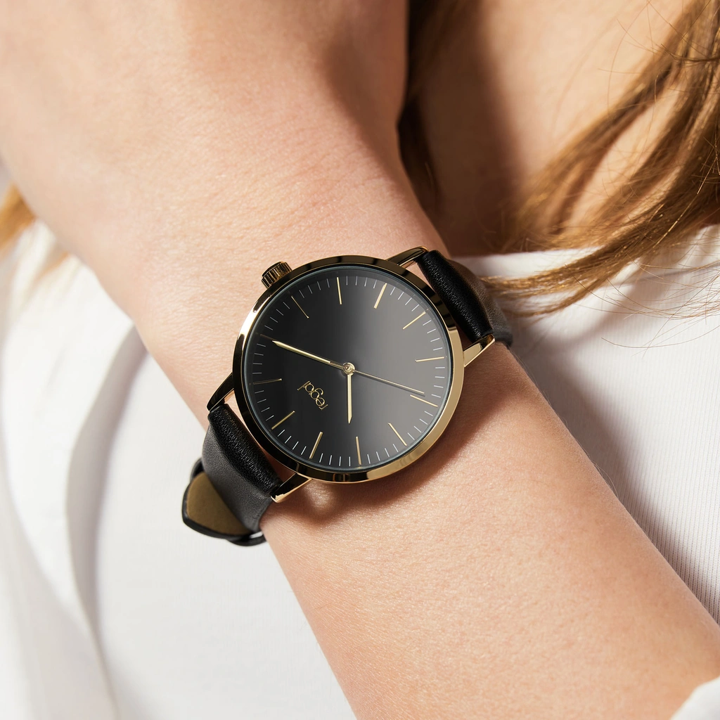 Regal damklocka - svart band, guldton/svart, 36mm