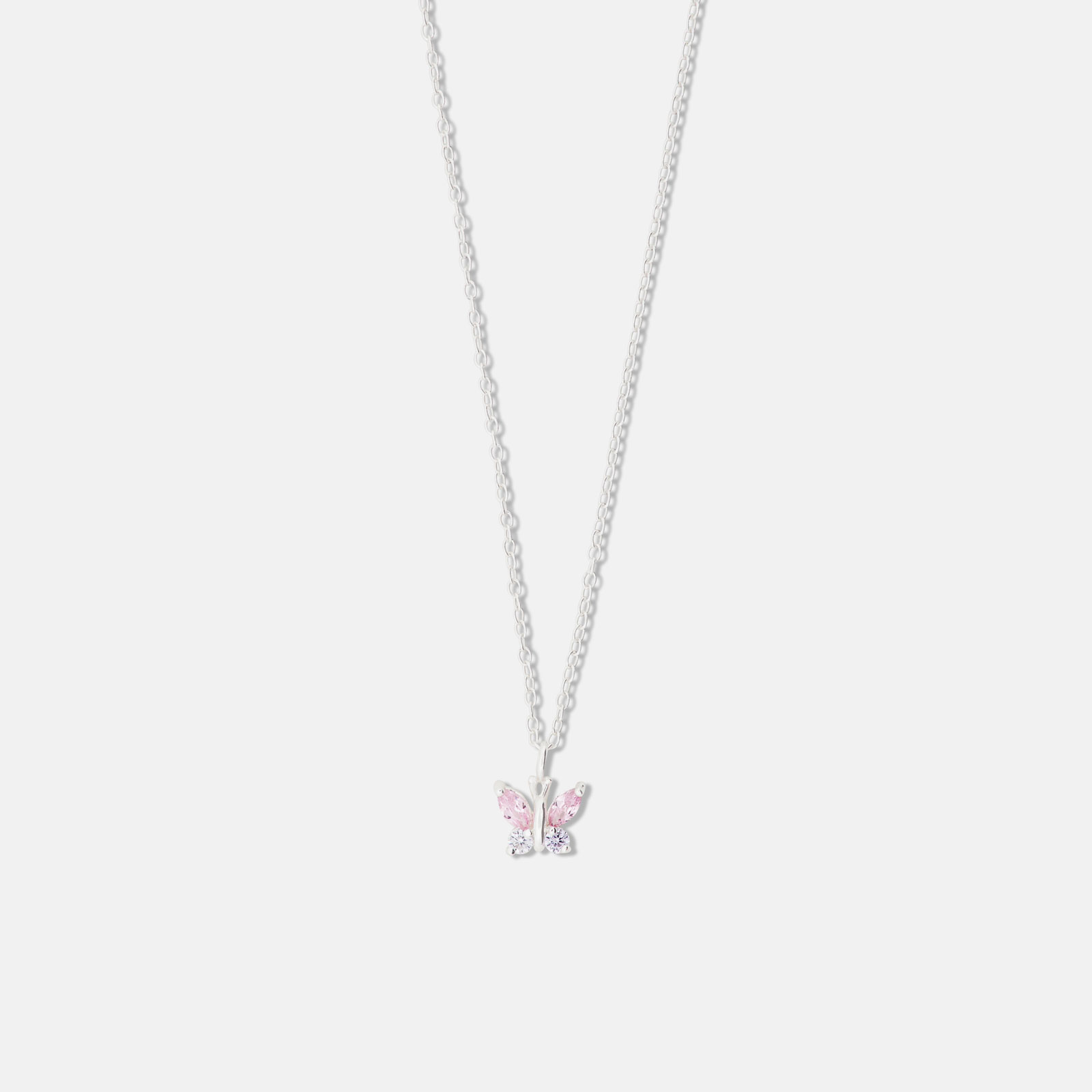 Silverhalsband för barn - rosa/lila fjäril, 36+2 cm