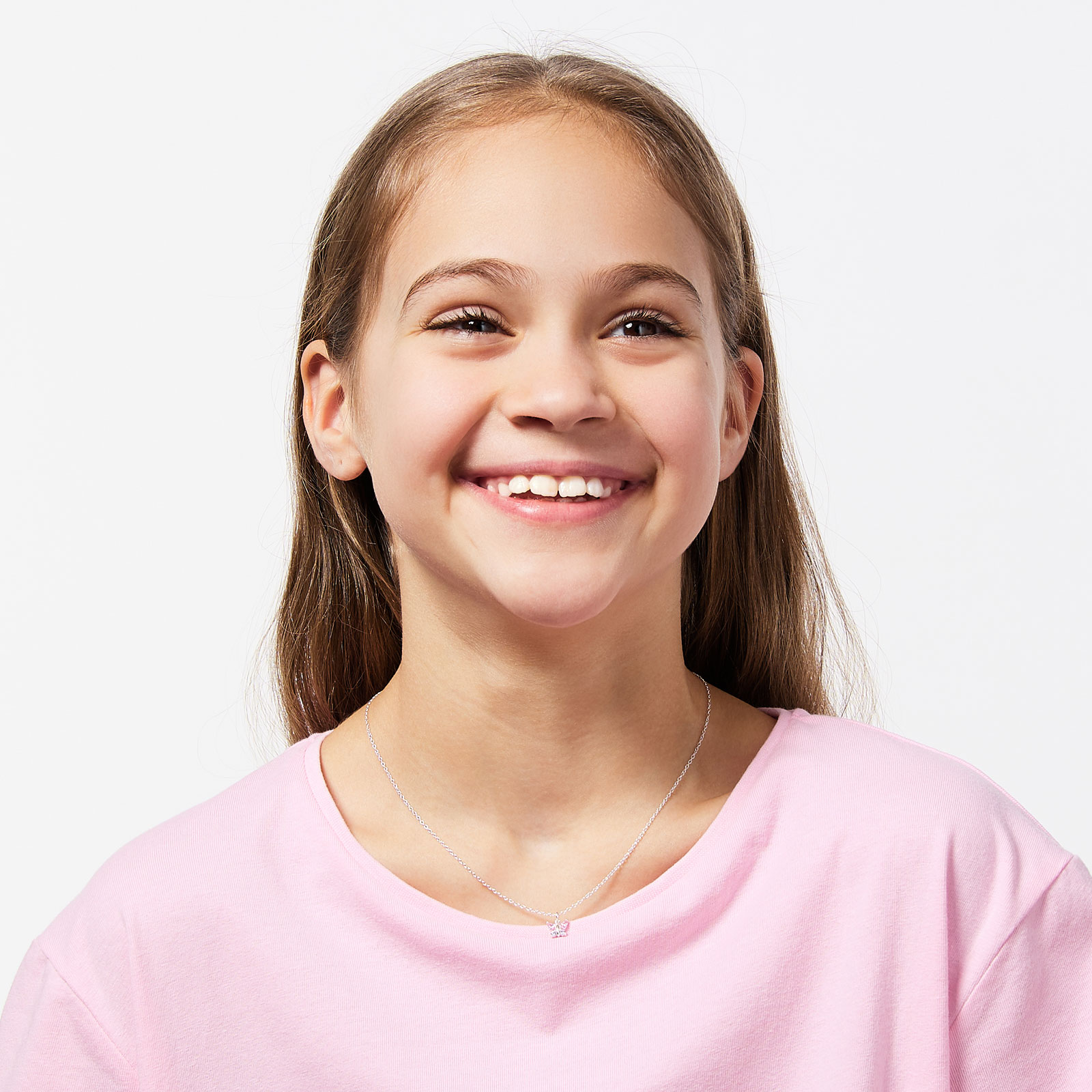 Silverhalsband för barn - rosa/lila fjäril, 36+2 cm