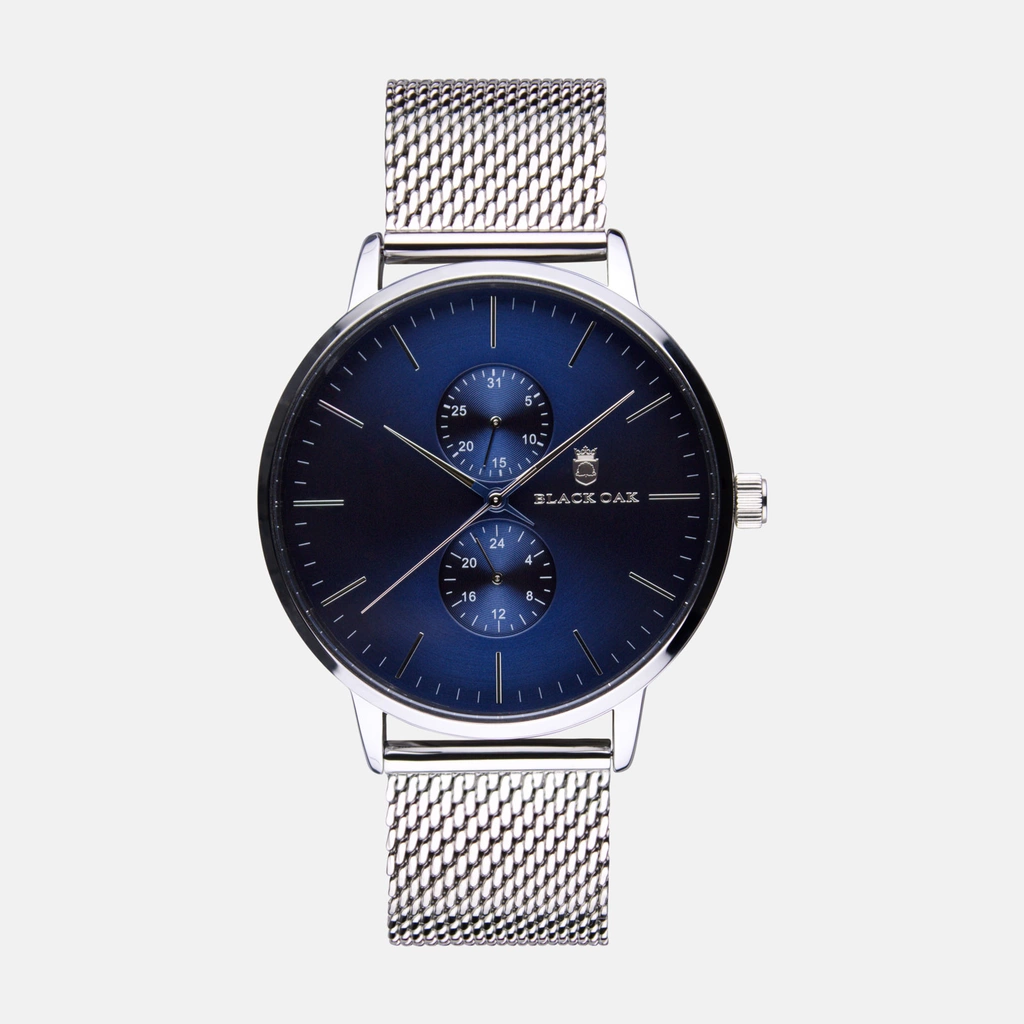 Black Oak Shumardii klocka herrklocka - silver/blå, 42 mm