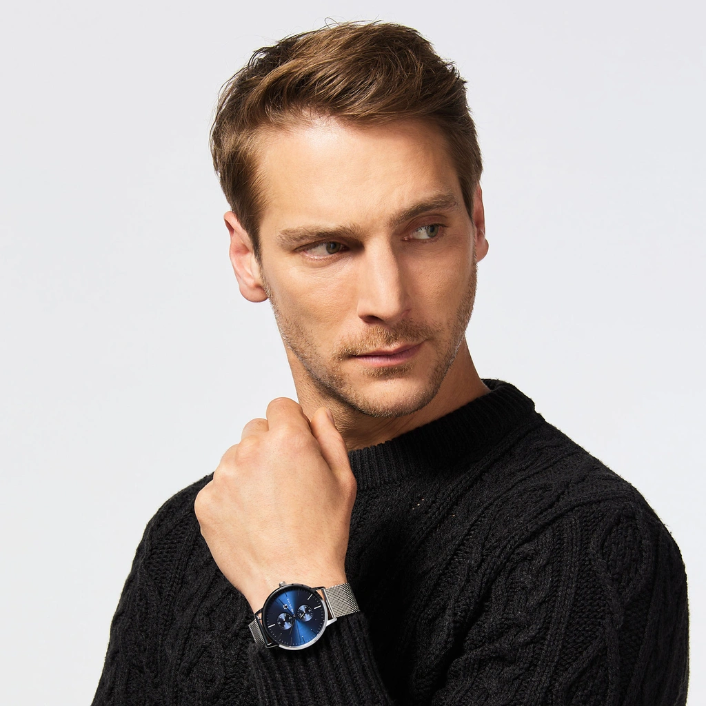 Black Oak Shumardii klocka herrklocka - silver/blå, 42 mm