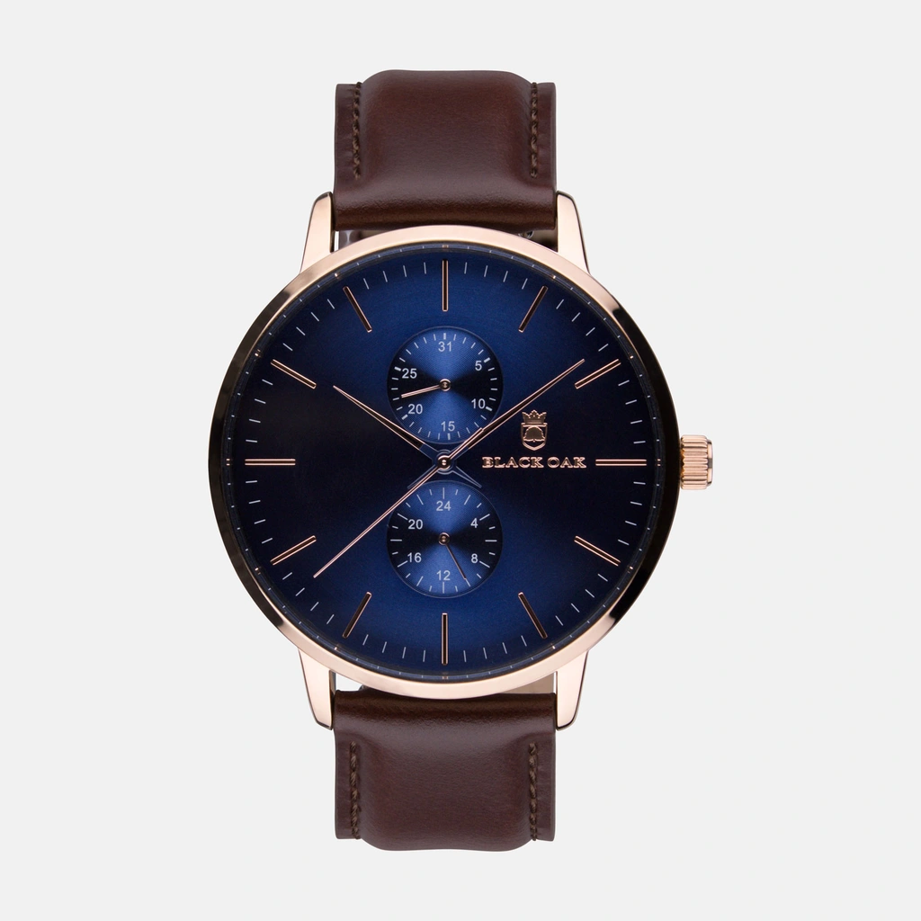 Black Oak Shumardii herrklocka - brun/blå, 42 mm