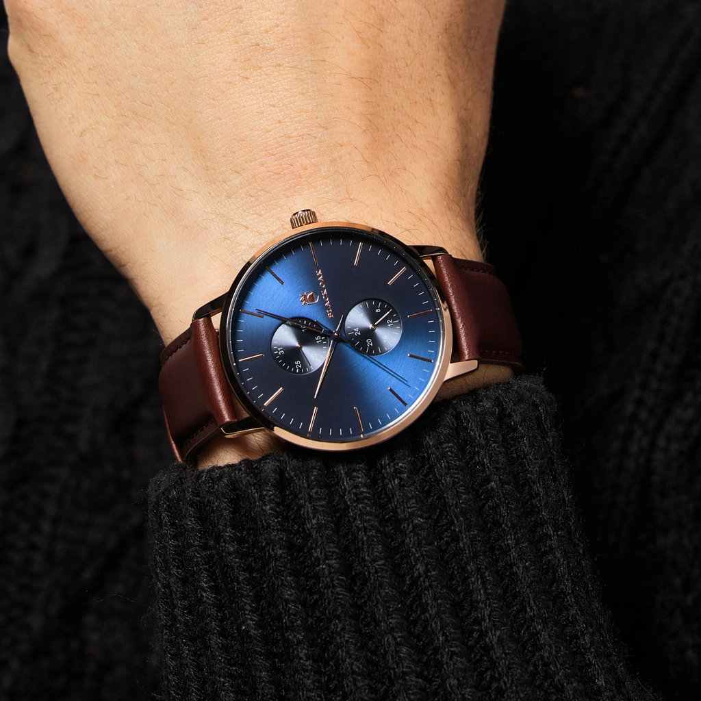 Black Oak Shumardii herrklocka - brun/blå, 42 mm