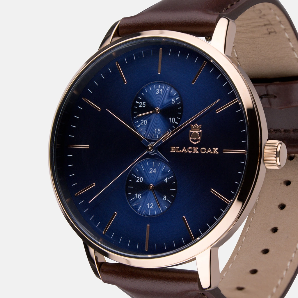 Black Oak Shumardii herrklocka - brun/blå, 42 mm