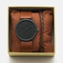 Regal klockset herr - brunt band, svart tavla, 40mm