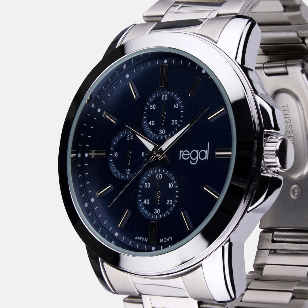 Regal klockset herr -  metallband, silverton/blå, 45mm