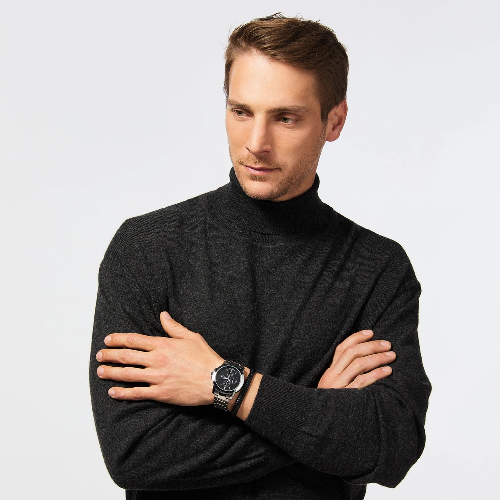 Regal klockset herr -  metallband, silverton/svart, 45mm