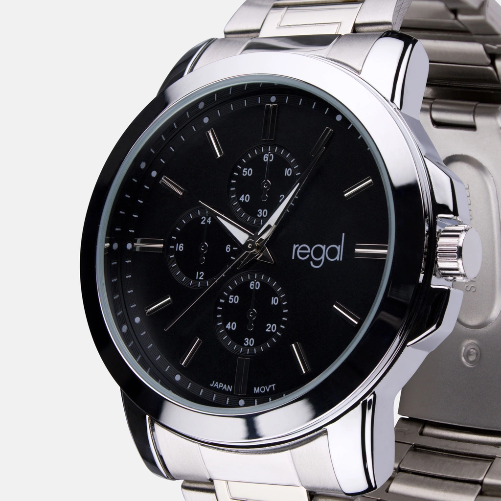 Regal klockset herr -  metallband, silverton/svart, 45mm