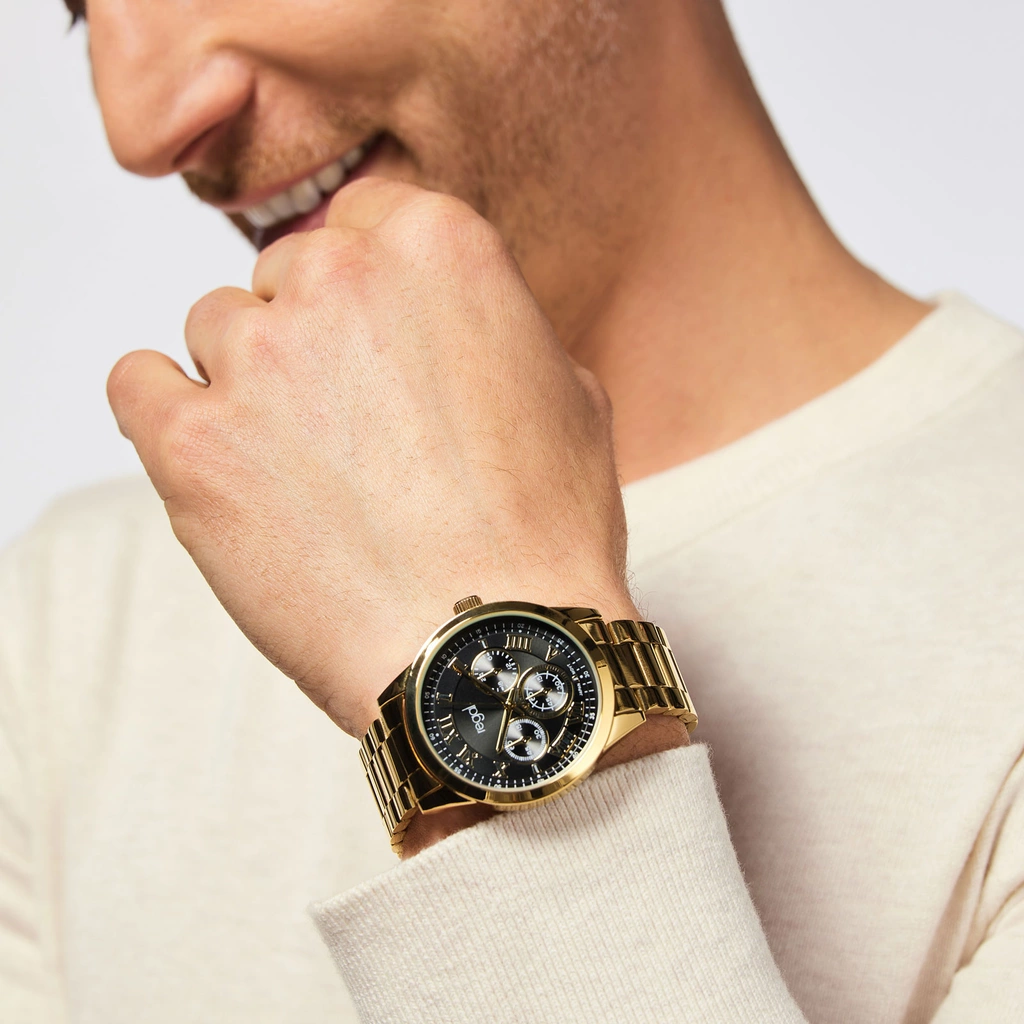 Regal herrklocka - metallband, guldton/svart, 41mm