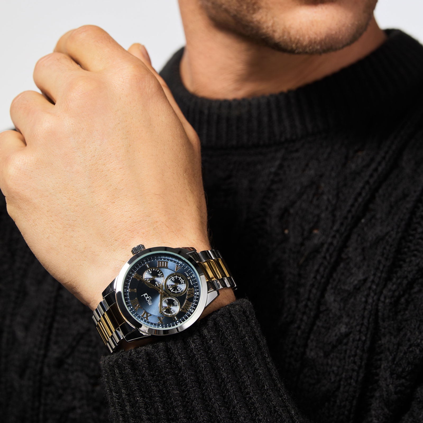 Regal herrklocka - metallband, bicolor/blå, 41mm