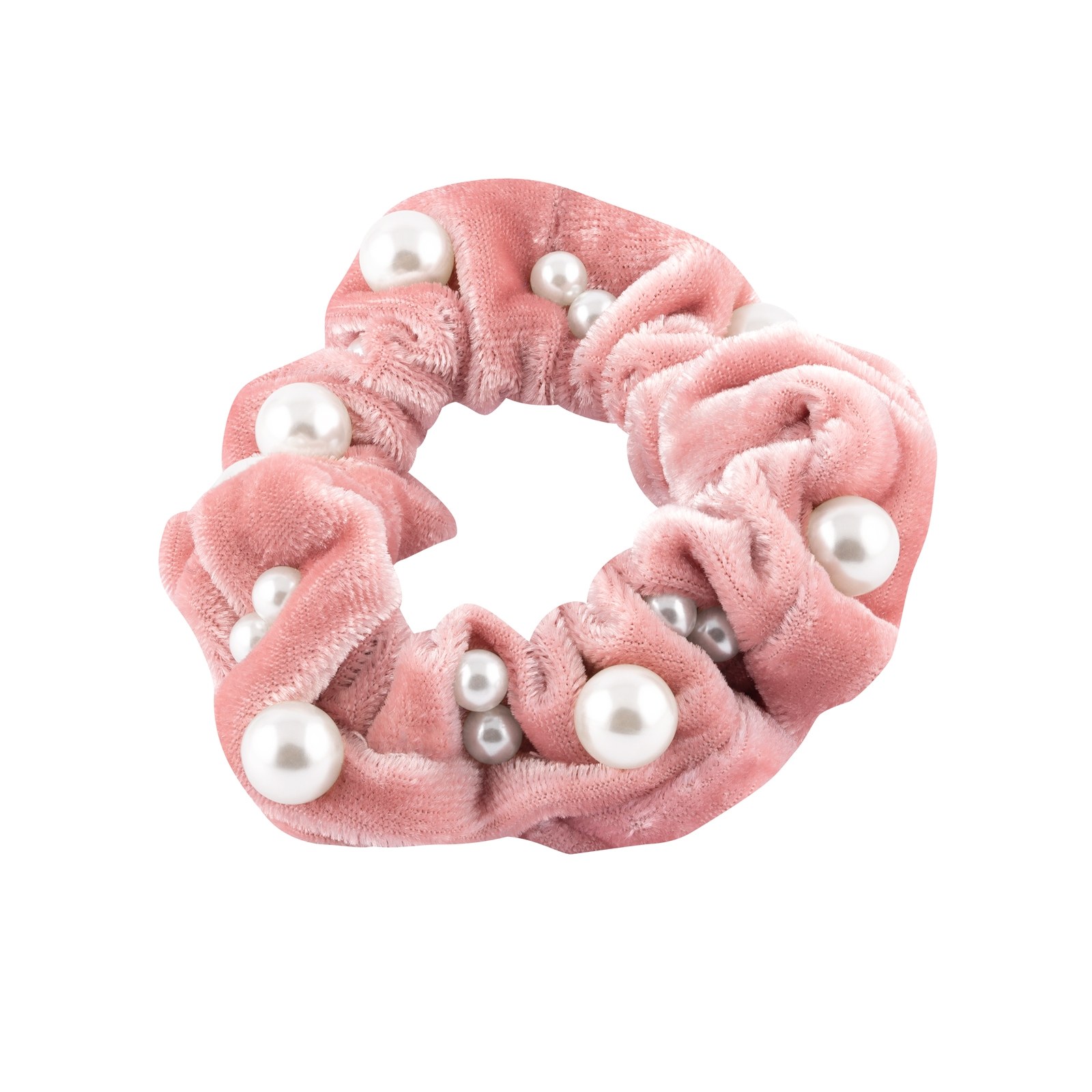 Scrunchie - rosa med pärlor