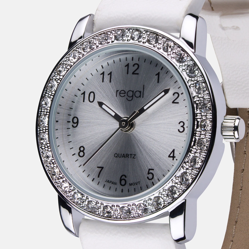 Regal barnklocka - set med armband, silver/vit, 28 mm