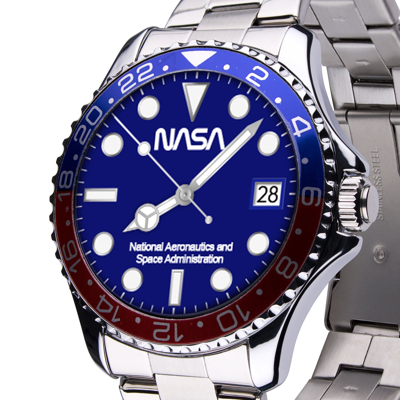 Nasa Smartwatch - metallband, stål/blå, 1,69 tum