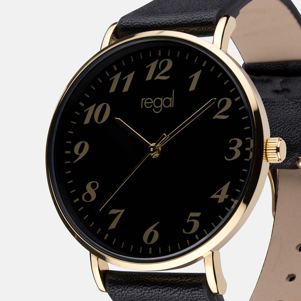 Regal damklocka - svart band, guldton/svart, 38mm