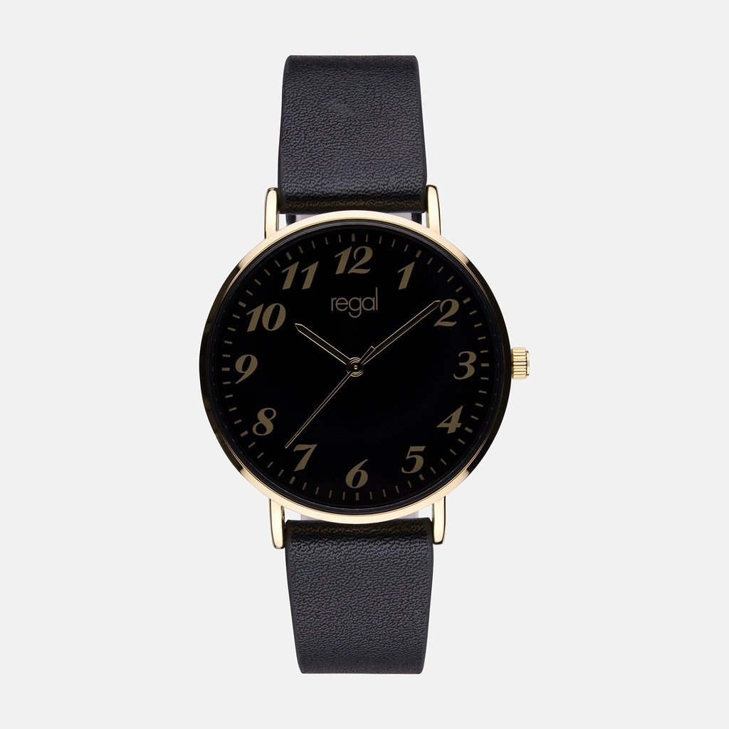 Regal damklocka - svart band, guldton/svart, 38mm