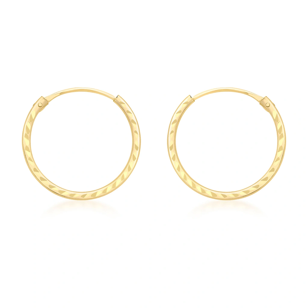 Örhängen 9k guld - mönstrade hoops 15 mm