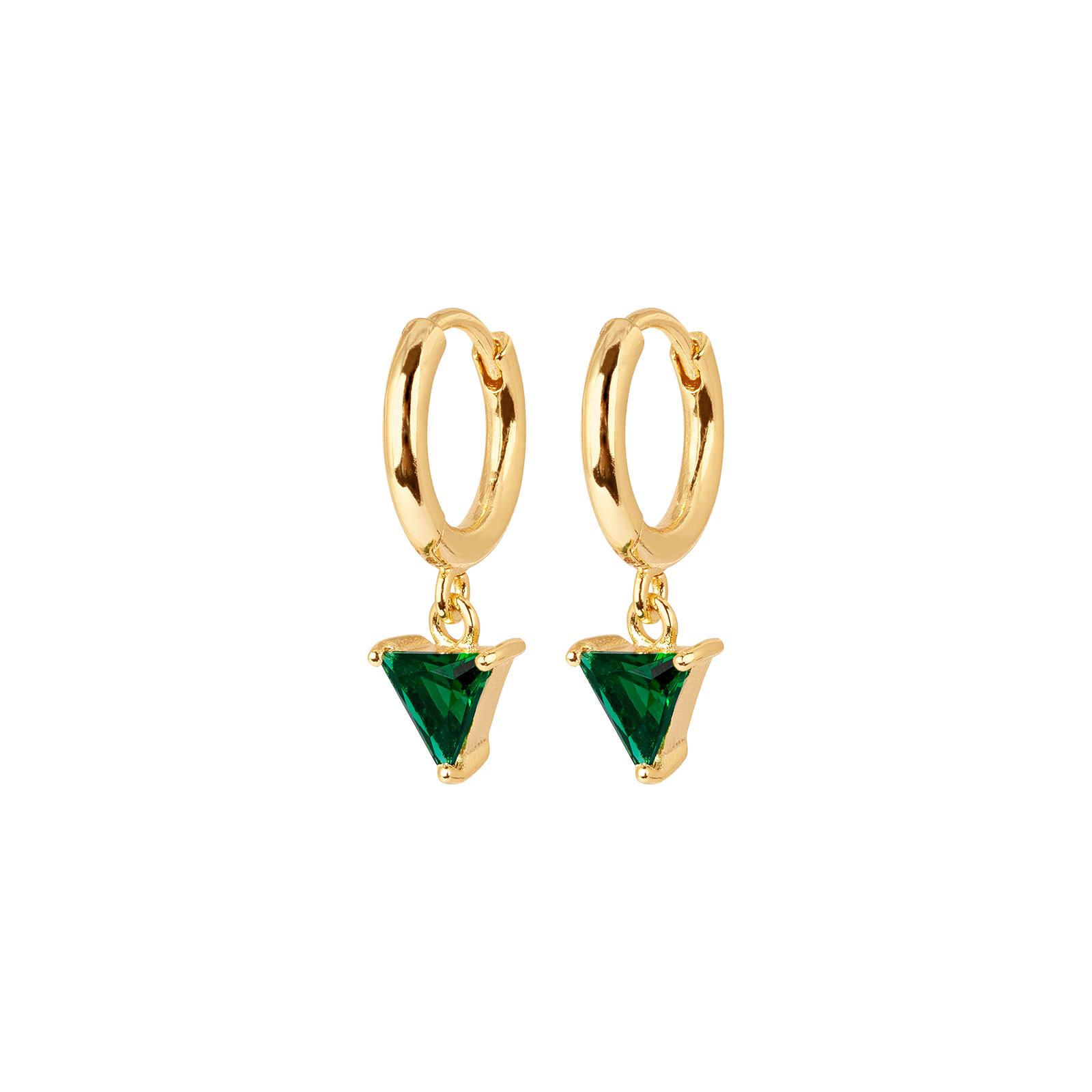 Guldpläterade örhängen - Creoler med grön triangel