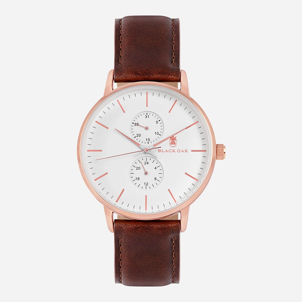 Black Oak Shumardii herrklocka - brun/rosegold, 42 mm