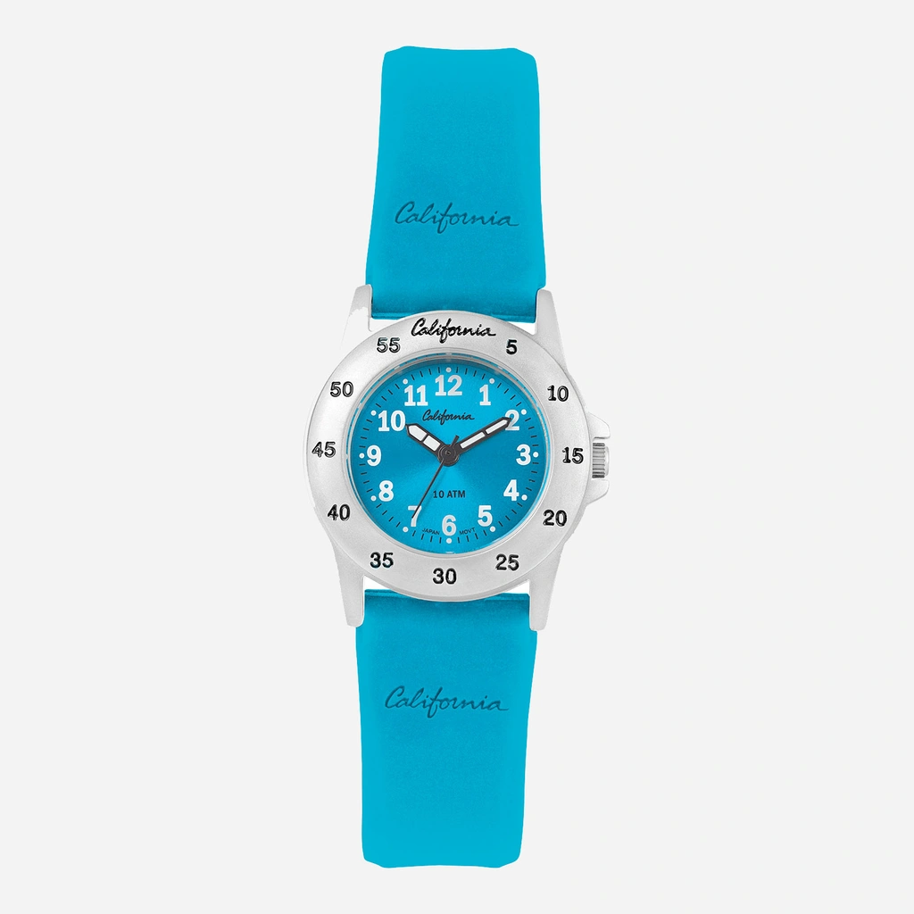 California barnklocka - gummiband, turkos, 30 mm