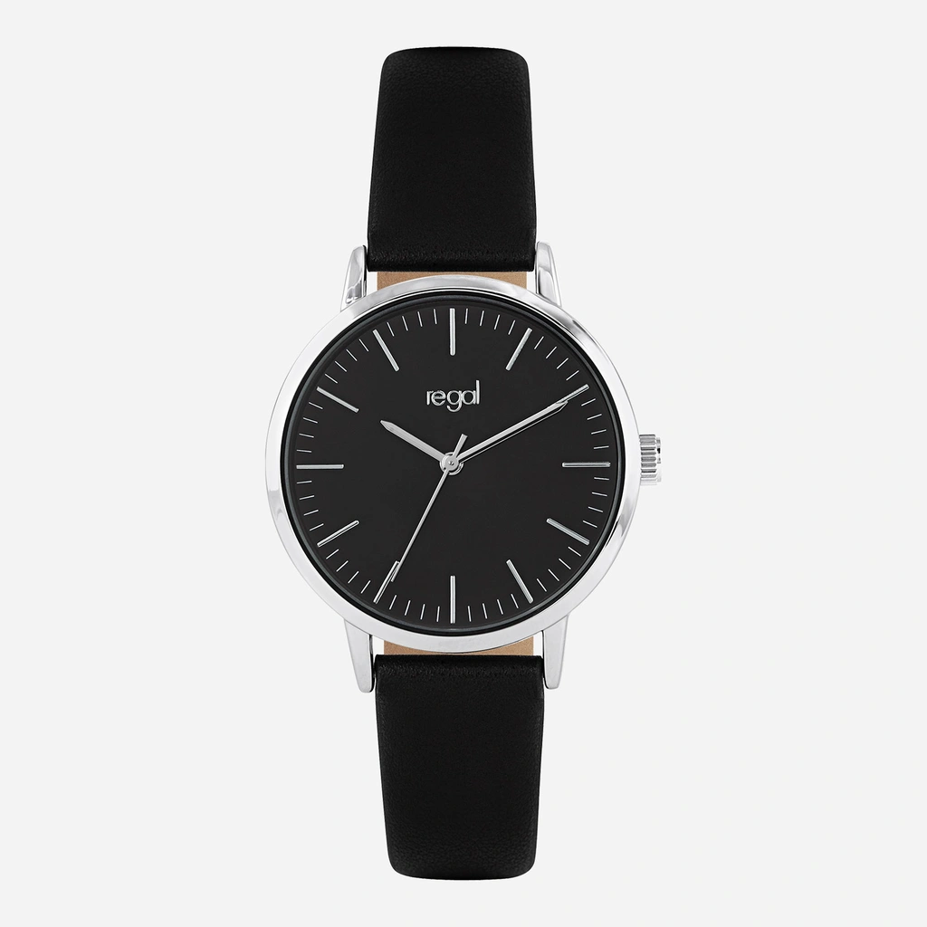 Regal damklocka - svart band, index, silverton/svart, 36mm