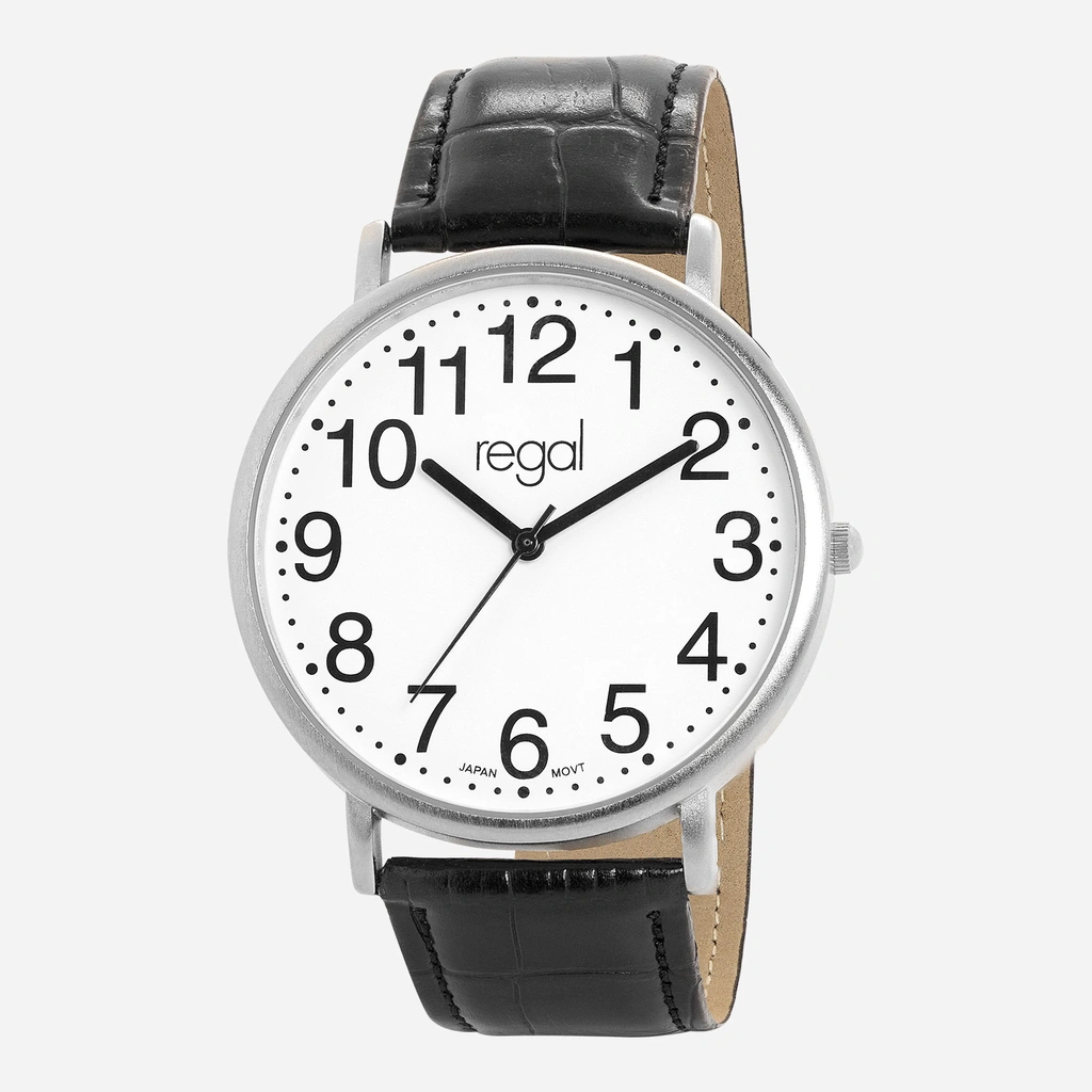 Regal herrklocka - svart band, silverton/vit, 40 mm