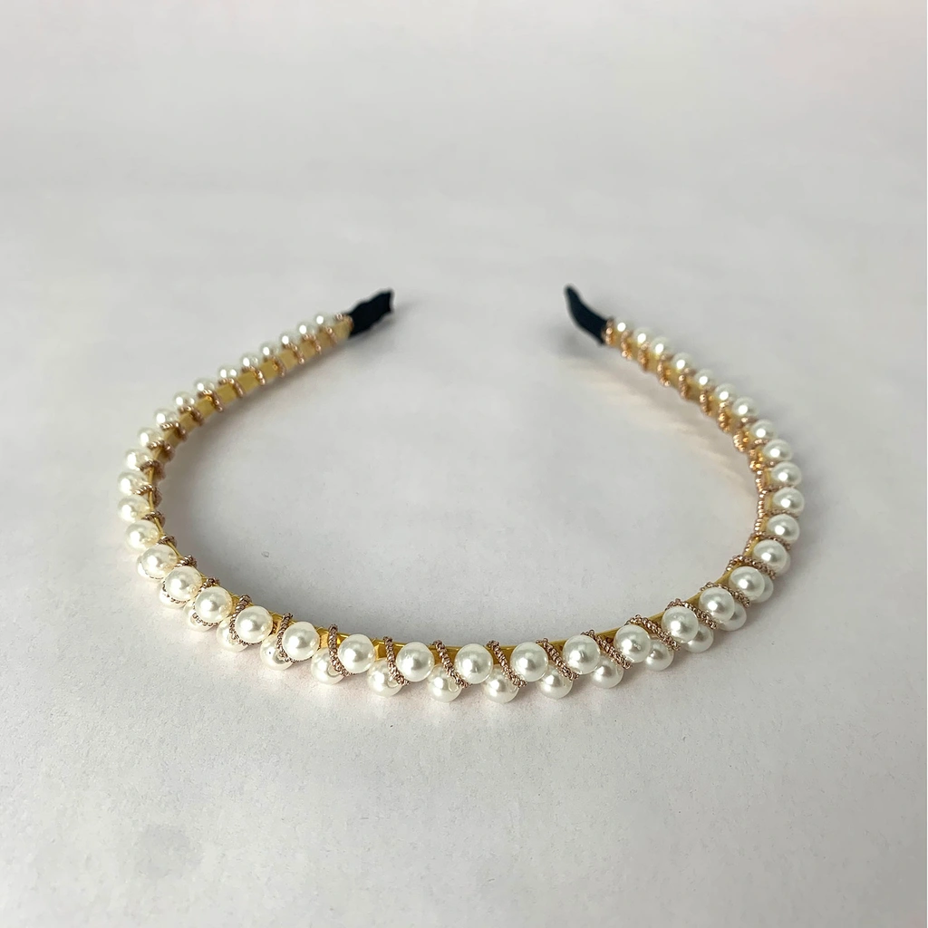 Diadem twisted - Guldfärg & pärlor