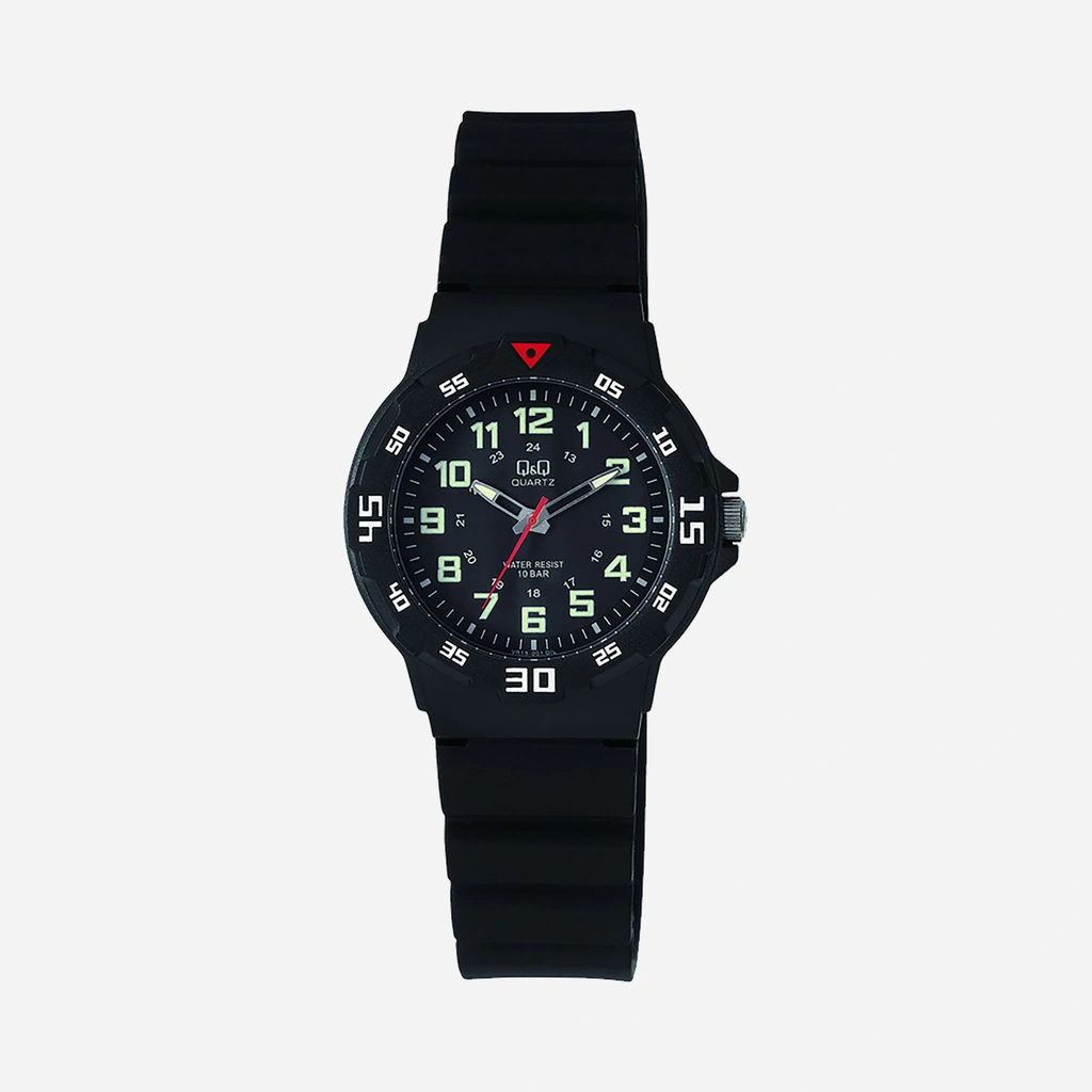 Q&Q barnklocka - gummiband, svart/svart, 30 mm