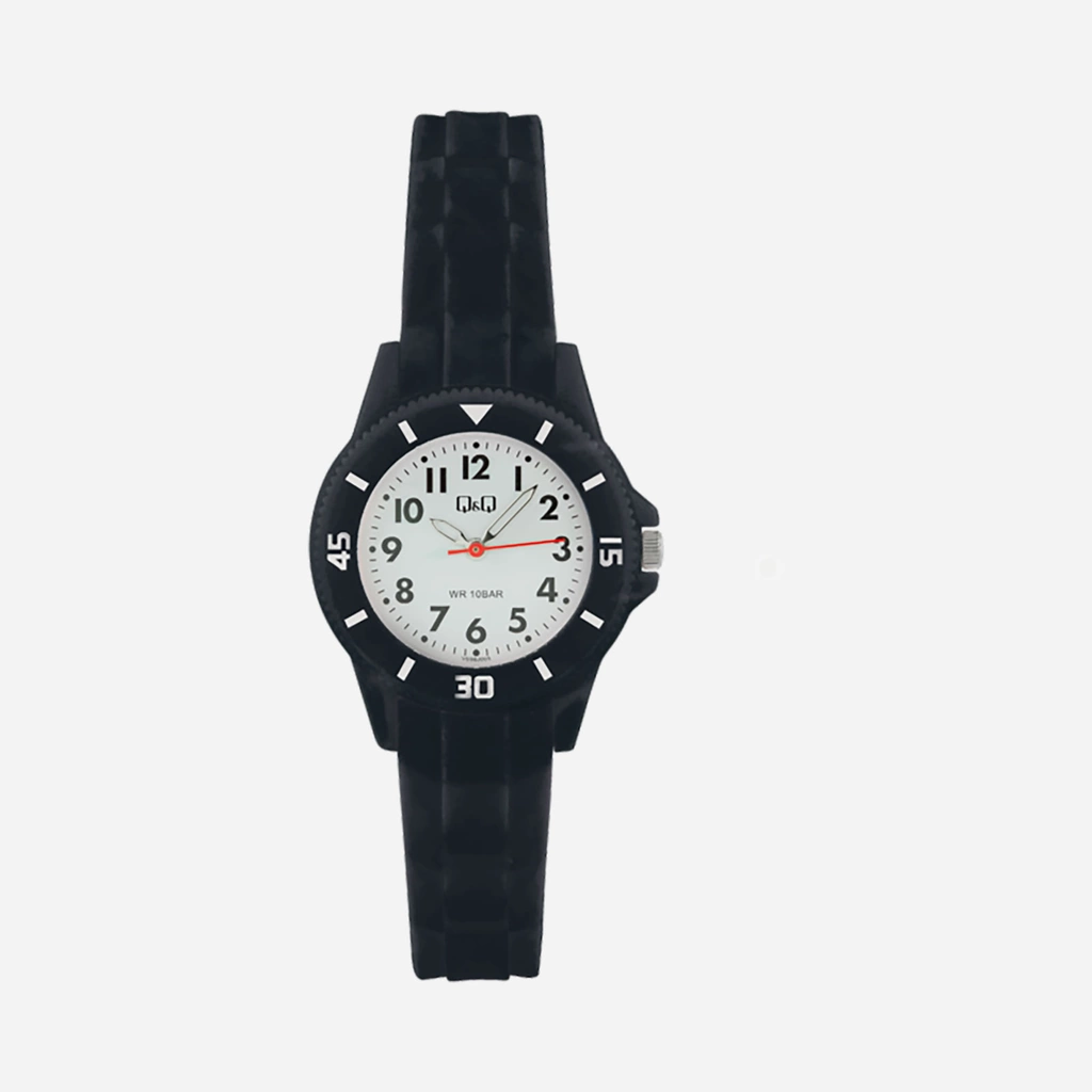 Q&Q barnklocka - gummiband, vit/svart, 30 mm