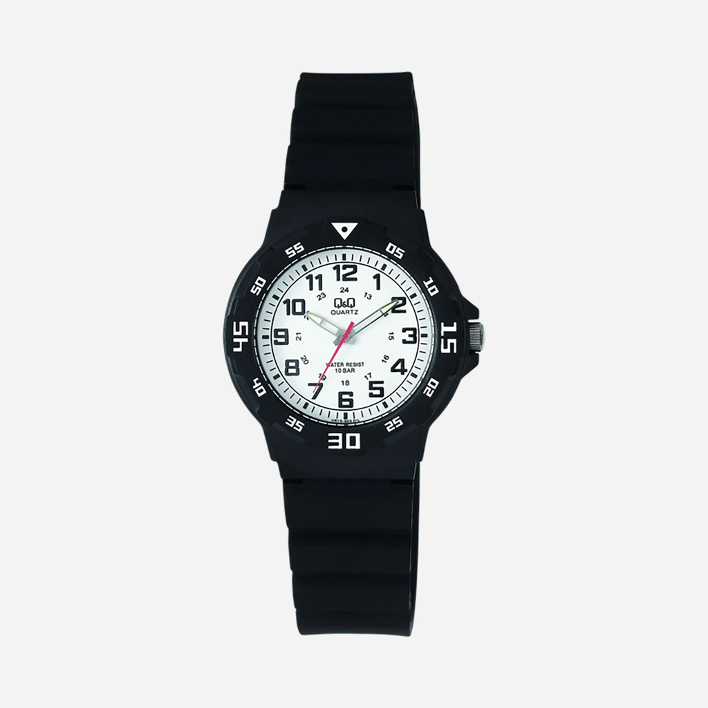 Q&Q barnklocka - gummiband, svart/vit, 30 mm