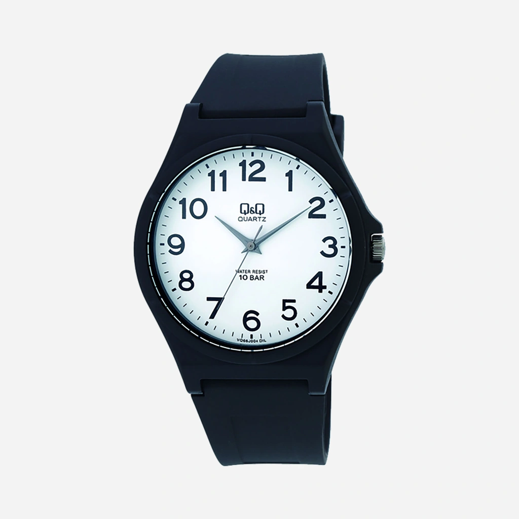 Q&Q herrklocka - gummiband, svart/vit, 38 mm