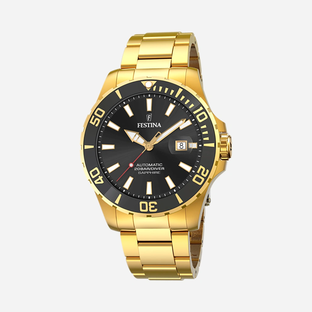 Festina F20533/2 Automatic Diver - herrklocka, svart/guldton, 44mm