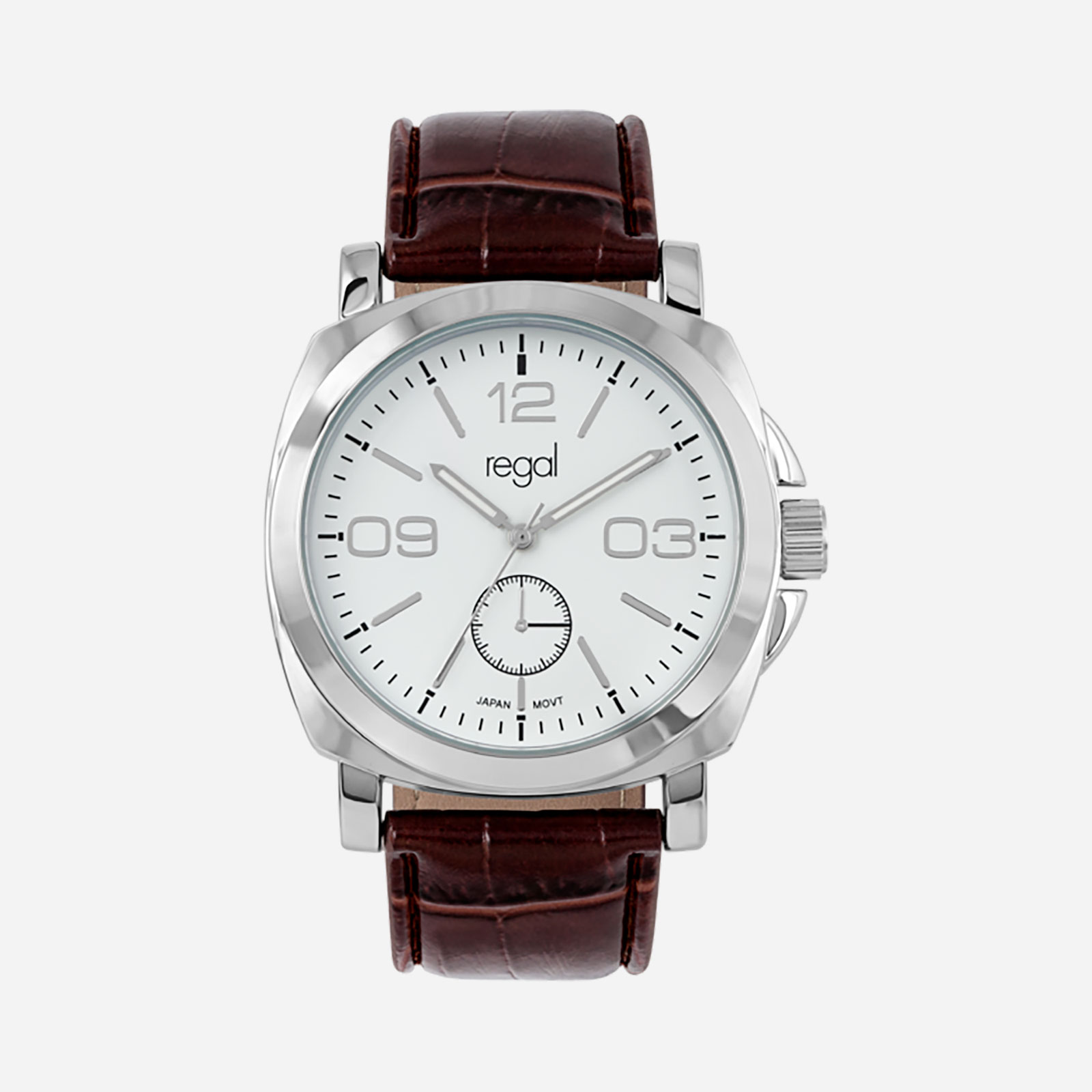 Regal herrklocka - brunt band, silver/vit, 40 mm