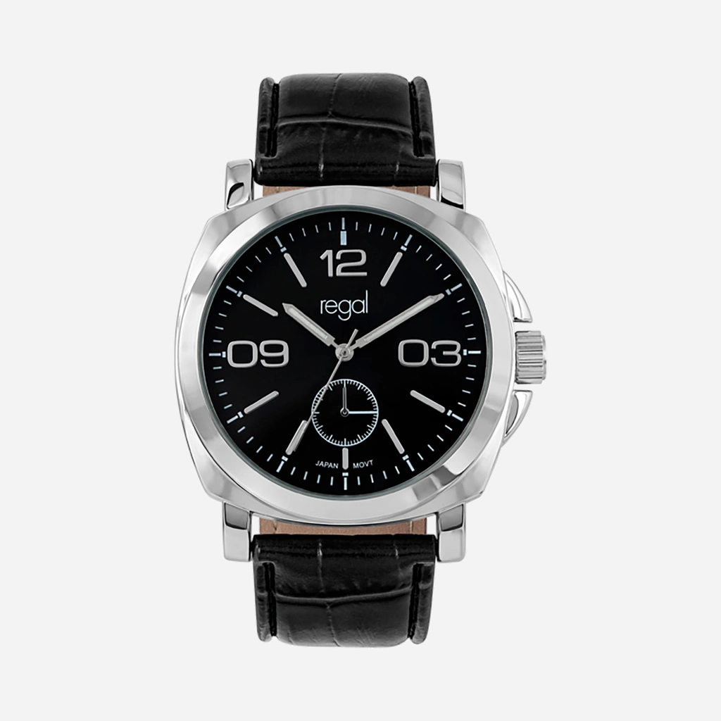 Regal herrklocka - svart band, silver/svart, 40 mm