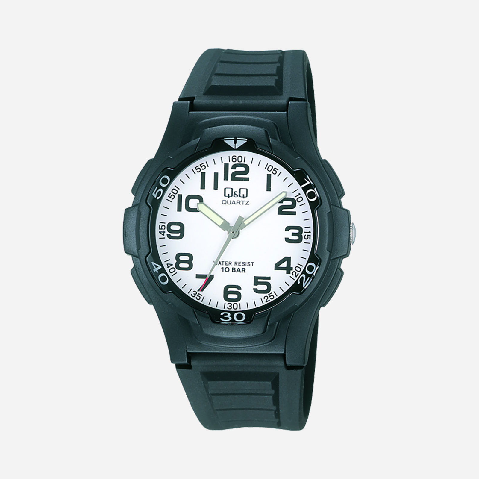 Q&Q herrklocka - gummiband, svart/vit, 40 mm