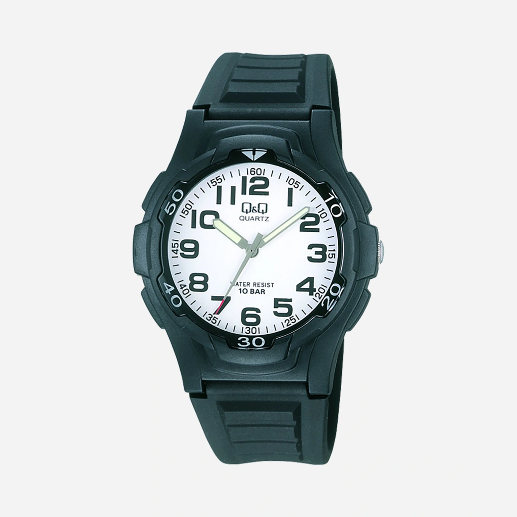 Q&Q herrklocka - gummiband, svart/vit, 40 mm