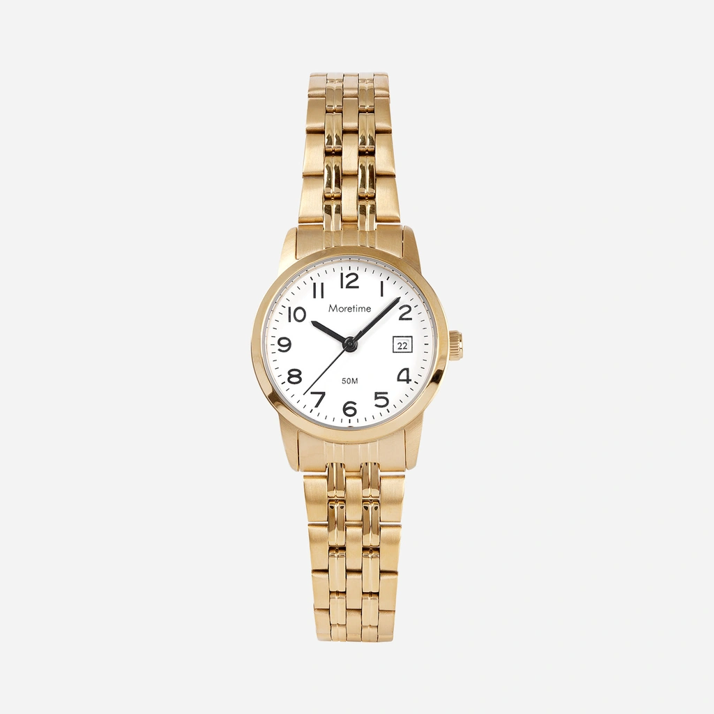 Moretime damklocka - datum, guld/vit, 26 mm