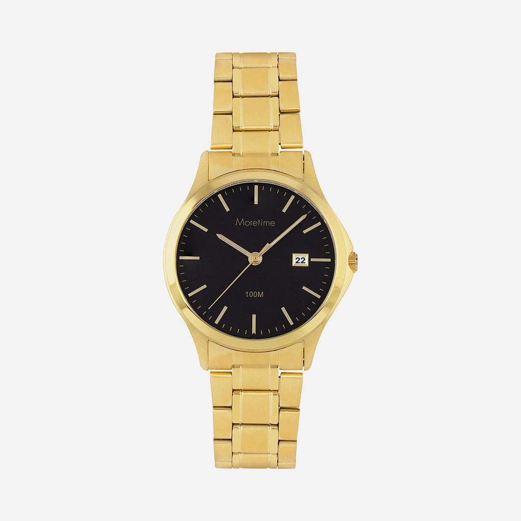 Moretime herrklocka - metallband, guld/svart, 39 mm
