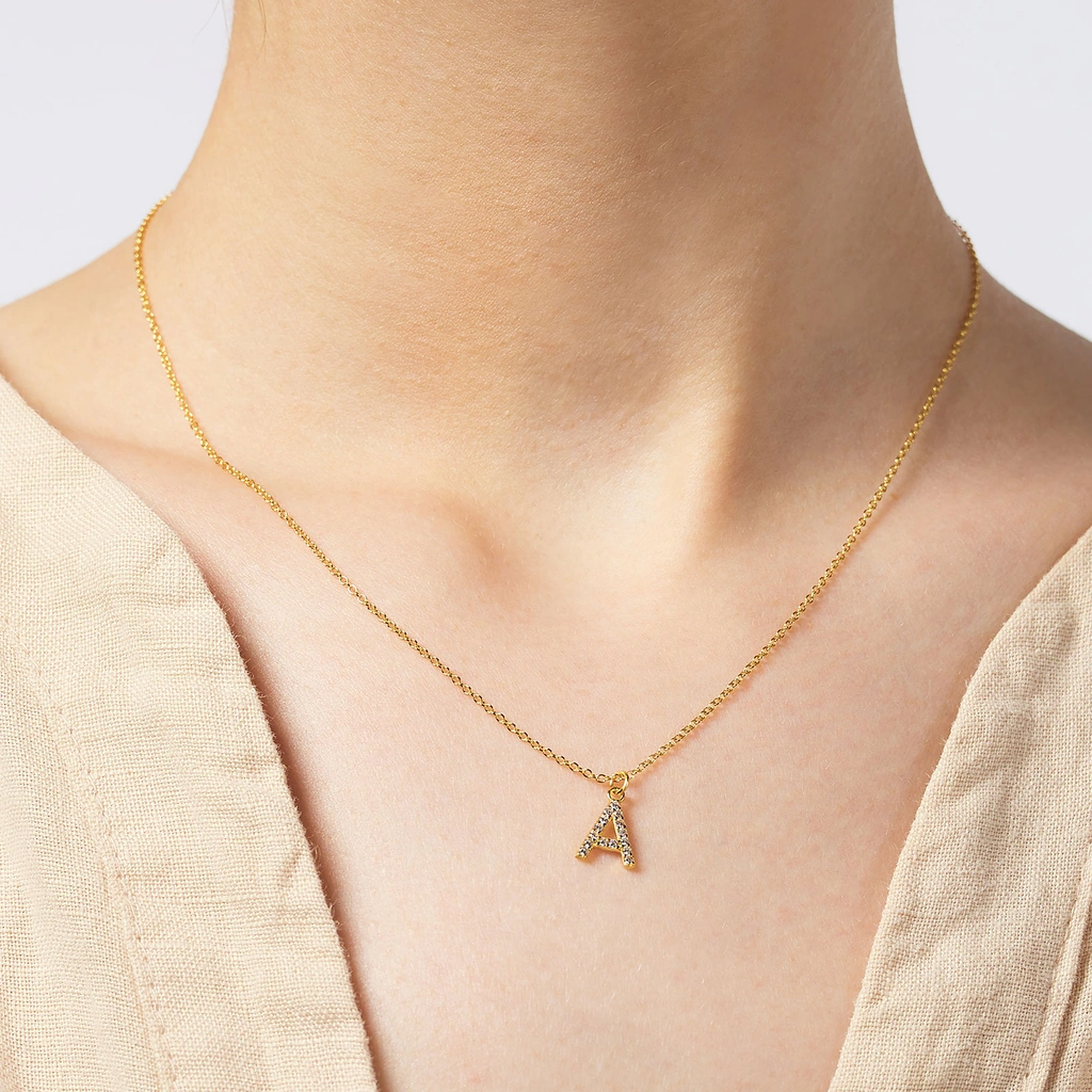 Guldpläterat halsband bokstav A - 42+3 cm