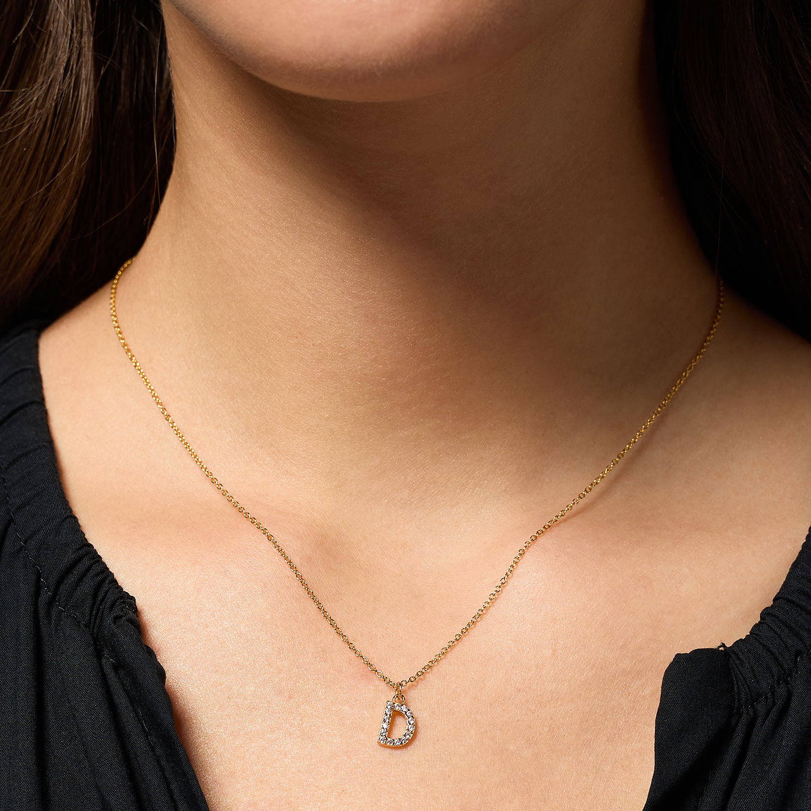 Guldpläterat halsband bokstav D - 42+3 cm