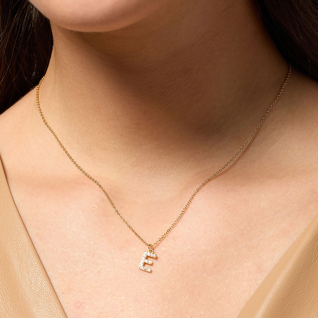 Guldpläterat halsband bokstav E - 42+3 cm