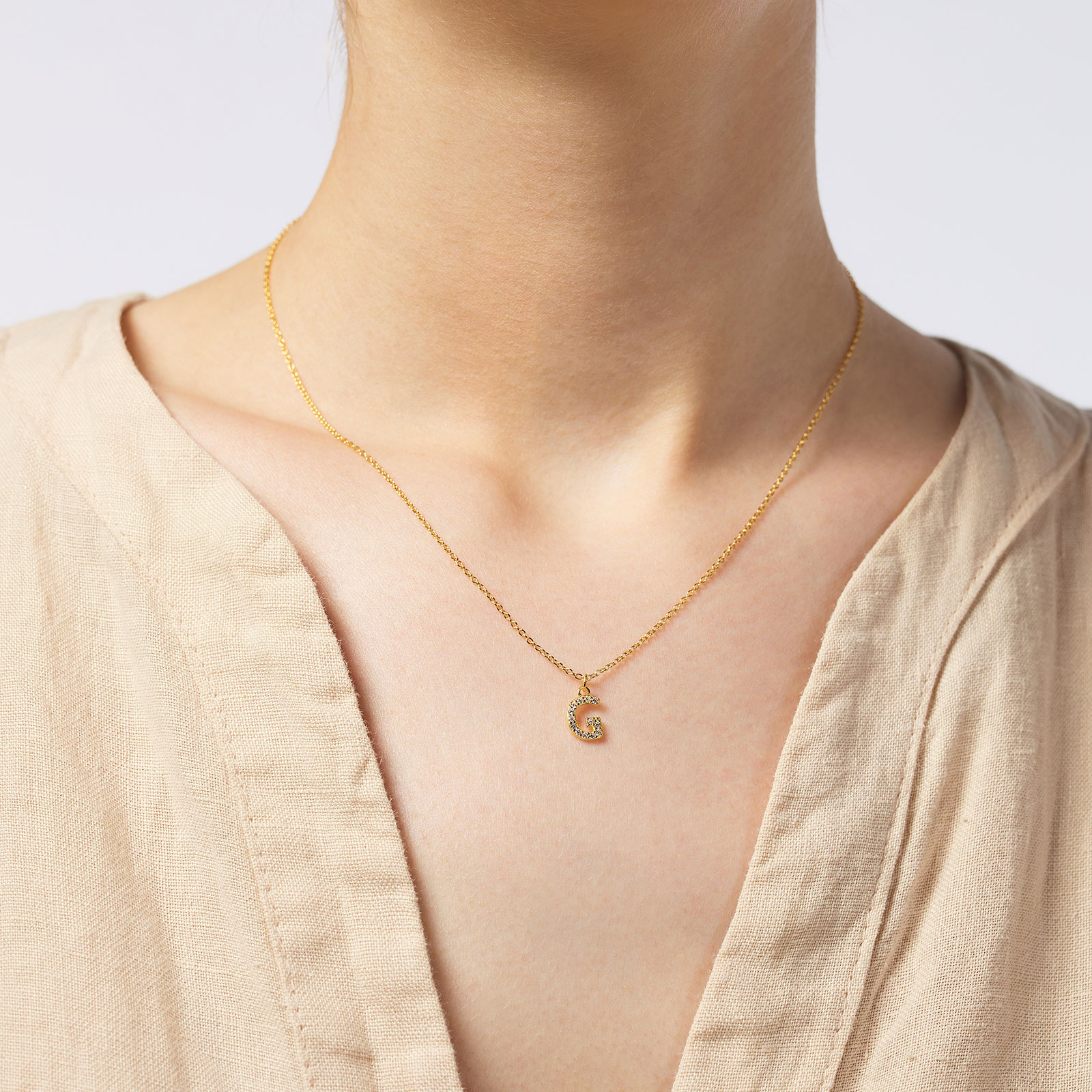 Guldpläterat halsband bokstav G - 42+3 cm