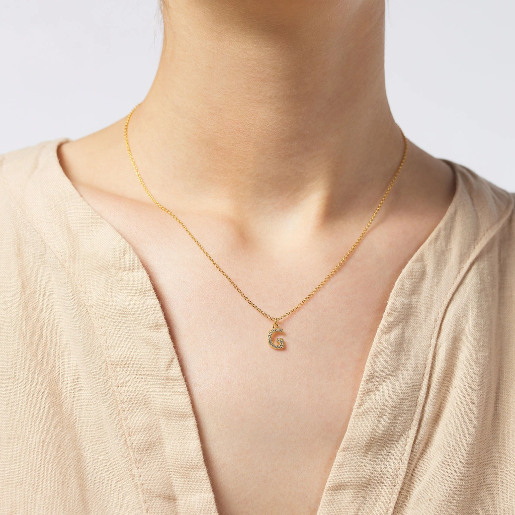 Guldpläterat halsband bokstav G - 42+3 cm