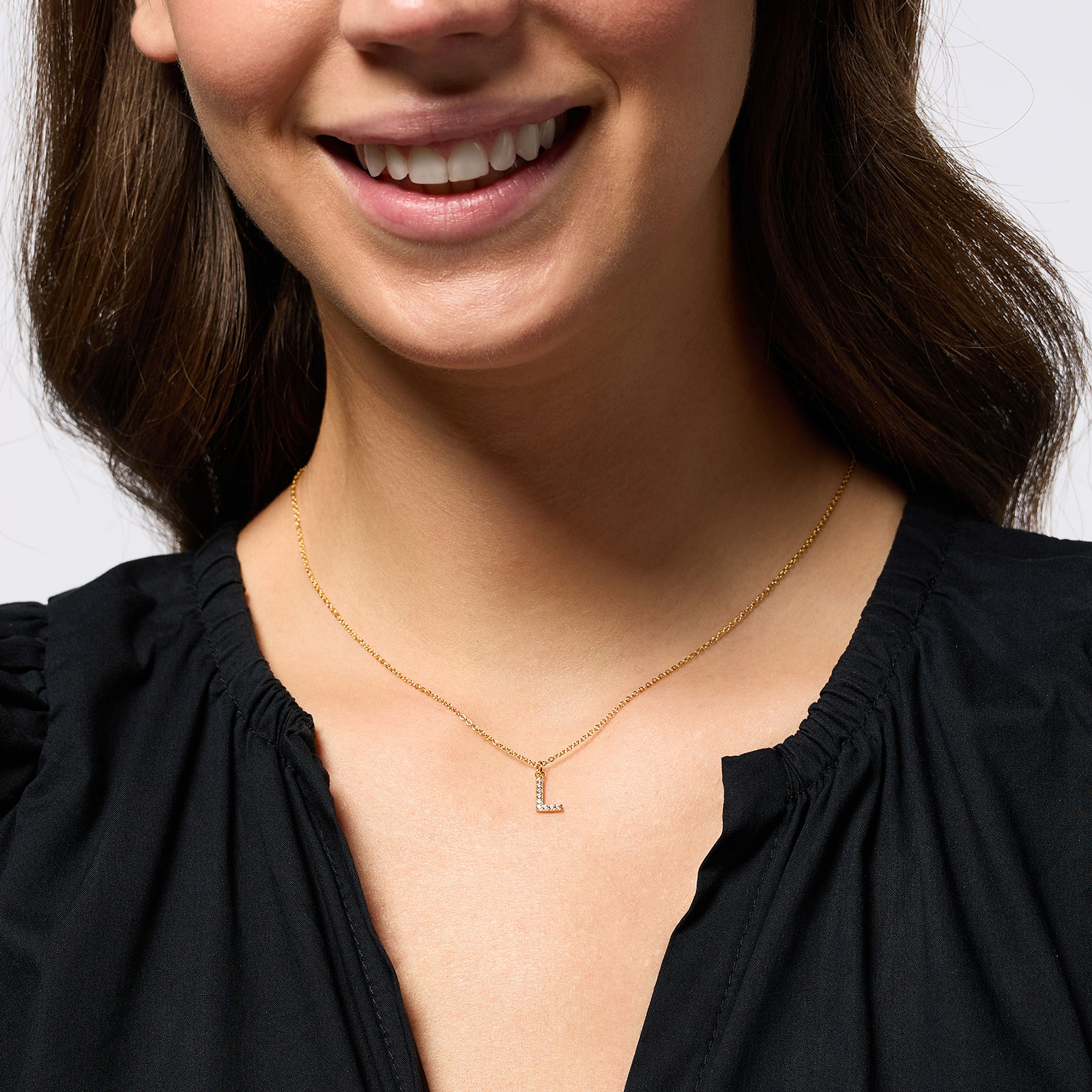 Guldpläterat halsband bokstav L - 42+3 cm