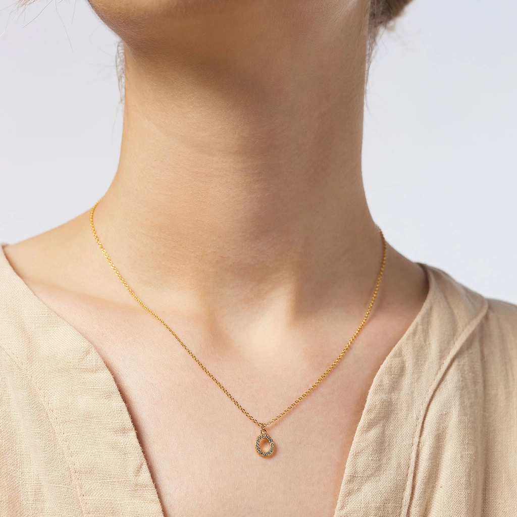 Guldpläterat halsband bokstav O - 42+3 cm